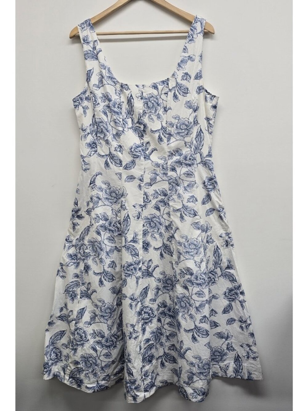 Joie Blue Floral Sleeveless Fit and Flare Dress Size 16 Toile Romantic Botanical